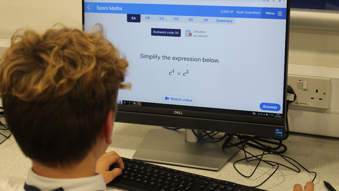 A student using Sparx Maths.