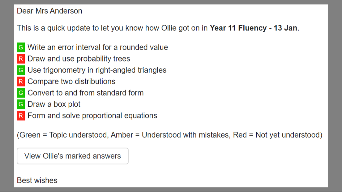 An example feedback email